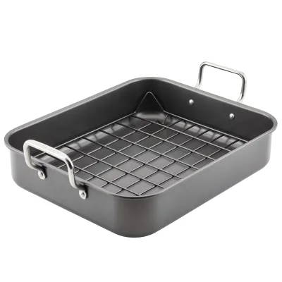 16.5 Inch X 13.5 Inch Wholesale Gray Bakeware Nonstick Roaster Roasting Pan with Reversible Rack