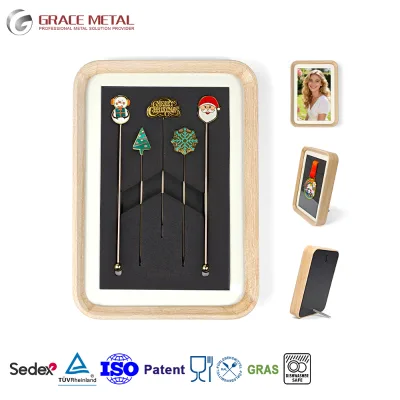 Christmas Custom Design Reusable Eco-Friendly Durable Stainless Steel Bar Tools Fruit Picks Coffee Drink Stirrer Cocktail