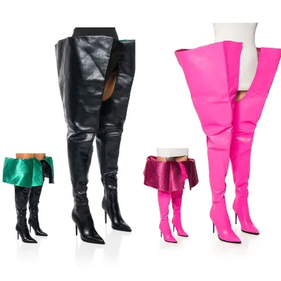 Anmairon Support OEM/ODM Wide Calf Long Boots Shiny Leather Lining Pointy Toe Knee High Over the Knee Boots for Women