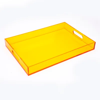 Neon Color Clear Acrylic Serving Tray Plexiglass  Makeups Organizer Neon Pink Acrylic Tray With Handle