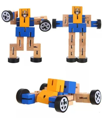 Large Wooden Robot Children's Toy Wholesale Puzzle Deformed Wooden Robot Hand Play Model