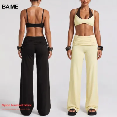 BAIME New 2-piece Adjustable Shoulder Strap Sports Tank Top Quick Drying Running Fitness Soft High Waist Pants 2-piece Set