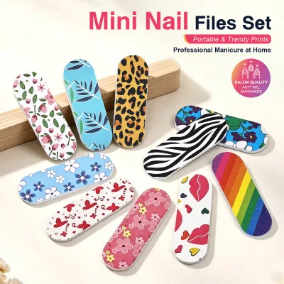 6cm Mini Printed Textured Sponge Double-Sided Nail File Colorful Portable Tool for Artificial Nail Care and Manicure