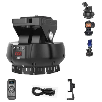 YT1200 Motorized Rotating Panoramic Head Remote Control Pan Tilt Head and Mobile Phone Clip for DSLR Camera Phone