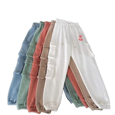 Custom LOGO Ladies Trousers Baggy Pant With Pockets Jogger Girl Knit Cargo Pants Women