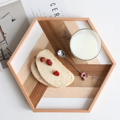 Nordic Style Hexagonal Wooden Plate Fruit Dessert Serving Tray Serving Vegetables Fruit Meat