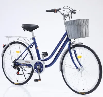 24Inch City Bike Shma Comfortable Urban Bicycle with Basket Rear Rack Step-Through Frame for Commuter Shopping