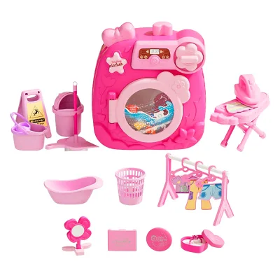 Cross-Border Children's Electric Mini Simulation Washing Machine Toy Small Plastic Appliance Play House Cleaning Set Drum