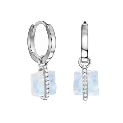8*8mm Original Moonstone Earrings 925 Sterling Silver Jewelry with Big Stones Moonstone Rough