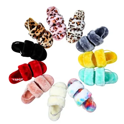 Autumn Winter Furry Casual Women's Fish Mouth Toe for Elastic Band Breathable Anti-Slip Warm Indoor Floor Large Size