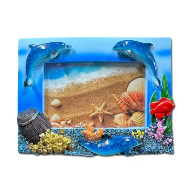 Custom logo Hand Painted Resin Dolphin Shape Photo Frame Tourist Souvenir Ocean Park Picture Frame