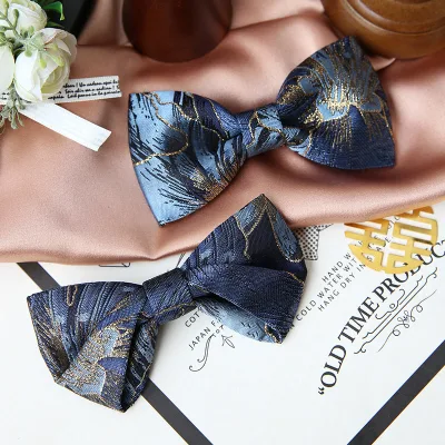 Men Blue Mulberry Silk Jacquard Bow Tie Wedding Groom Best Man Luxury Butterfly Knot for Formal Suit Tuxedo