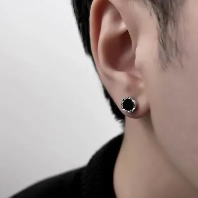 Men's copper silver-plated hip-hop punk geometric stud earrings