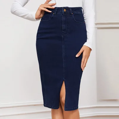 Custom Ladies Latest Casual Bodycon Denim Skirt Clothing Denim Skirts Front Slit