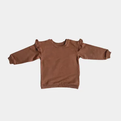 Customized 100% Organic Cotton Solid Color Baby Girl Ruffle Sweatshirts