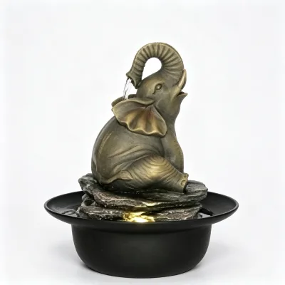 Lucky Elephant Tabletop Water Fountain Zen Style Indoor Water Feature for Home Office Desk Decor