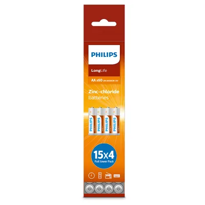 High Capacity Zinc-Chloride 60 Pcs Foil Tower Pack AA LR6 Mignon 1.5V Dry Battery