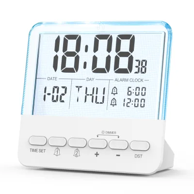 Modern Design Large Display Date Time Week Colorful Night Light Transparent Bedside Digital Alarm Clock for Heavy Sleepers