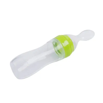 OEM Mamadeira Colher Nursing Bottle Squeeze Retailer Silicone Baby Fresh Food Baby Spoon Feeder Bottle