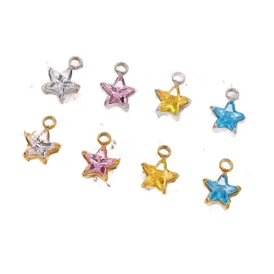 18K Gold PVD Stainless Steel Star Zircon Charms Shiny Multi Color Pendant Accessories for DIY Bracelet Necklace Jewelry Making