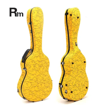 Rm OEM Guitar Case Yellow Printed Cover Waterproof Hard Shell Fiberglass Acoustic Guitar Lock Closure Real Leather Handle