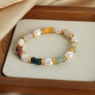 Hot Sale Vintage Natural Stone Freshwater Pearl Handmade Beads Bracelet Creative Design Stone Beads Bracelet Jewelry