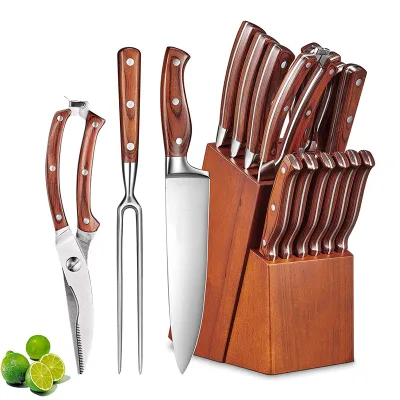 Wholesale Pakka Wood Handle Stainless Steel Chef Cooking Kitchen Knives Kitchen Knife Set With Wooden Block