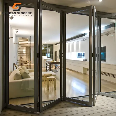 Main Entrance Design Folding Door Aluminum Bi-Fold Double Layered Glass Doors Folding Door for House
