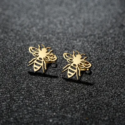 HWASAN Trendy Stainless Steel Hollow Bee Stud Earrings for Women Girls Geometric Cutting Animal Jewelry Cartilage Studs