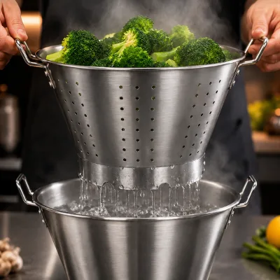Brushed Stainless Steel Colander & Bowl Set with Dual Handles 2-Piece Nesting Strainer for Kitchen Food Washing Marinate Meat