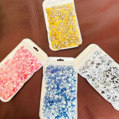 Yantuo Factory Wholesale Mix Sizes Color Christmas Green Half Round Pearl Flat Back Resin Rhinestone 3mm-10mm