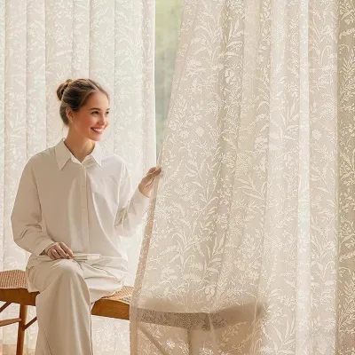 2026 New High-End Customizable Tulle Curtains Living Room Blackout Light Blocking Translucent Fabric Modern Printed All-Season