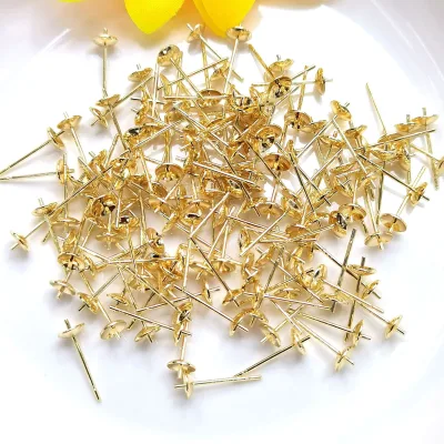 14K Gold-plated Earrings, Bowl Needles, Pearl Crystal Beads, Bowl Needles, Empty Holder, DIY Earring Accessories