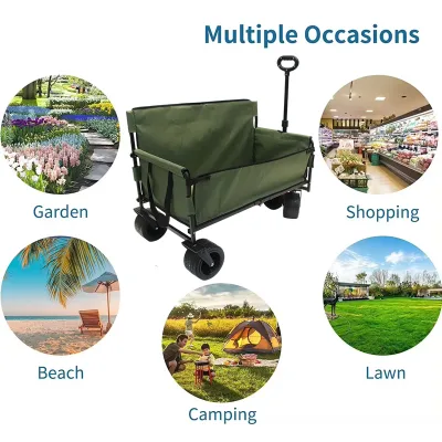 Foldable Camping Wagon, Foldable Handcart with Brakes, Adjustable Handcart with All Terrain Wheels