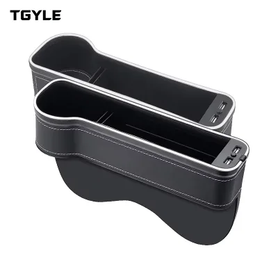 Rapo PU Leather Seat Side Organizer with RGB LED Ambient Light Fast Charging Storage Box for Universal Auto Interior