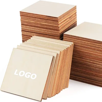 Unpolished Square Wooden Coaster DIY Painting Craft Peelable Tile Wood Slice Flame Decoration Home Decor