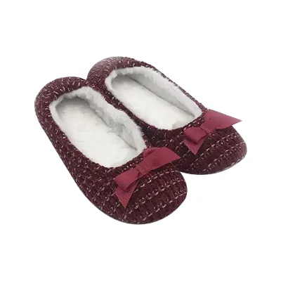 Women's Closed Toe Slip on Ballerina House Slippers Ladies Indoor Lightweight Crochet with Bow Chenille Ballerina Slippers