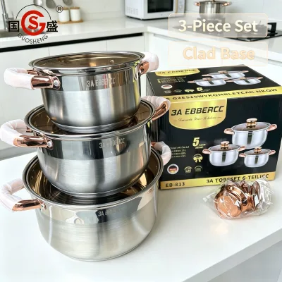 3PCS Multi-Clad Bottom Stainless Steel Cookware Set Heavy Duty Cooking Pots with Lids Large Capacity Pots and Pans Set