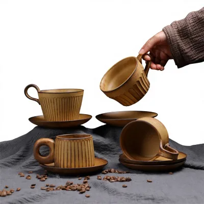 Creative Ceramic Environmental Protection Microwave Safe New Chinese Style Water Cup Kiln-Transformation Espresso Mug Saucer Set