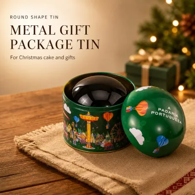 Custom Round Round Shape Christmas Empty Metal Package Gift Manufacturing Tin Metal Cake Tin