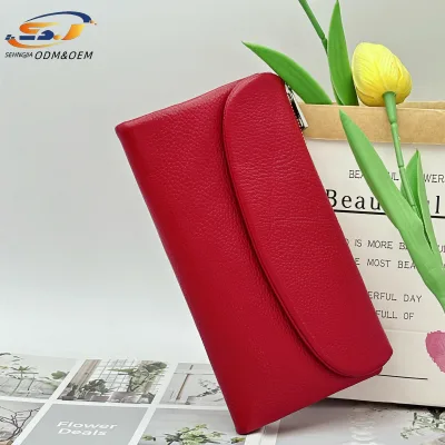 Ladies' Genuine Leather Zipper Wallet with Multi-card Slot Design and Change Pocket Por Daily