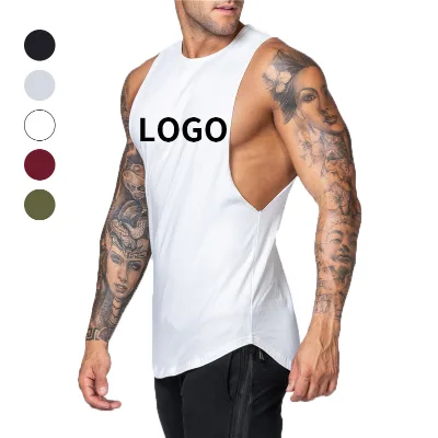 Wholesale Men's Cotton Running Singlet Tank Top Custom Logo Breathable Athletic Fitness Workout Shirts Muscle Sleeveless Gym