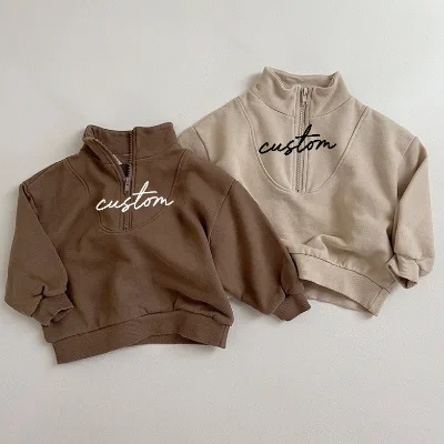 Manufacturer's Oversized 100% Cotton Half Zip Sweatshirt High Neck Polo Jacket for Toddlers Kid Sportswear Quarter Winter