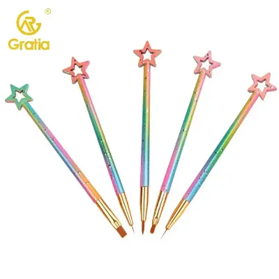 Nail Art Liner Brush 3pcs/Set Gradient Star Mermaid Handle UV Gel Drawing Painting Acrylic Pen Nail Art Brushes