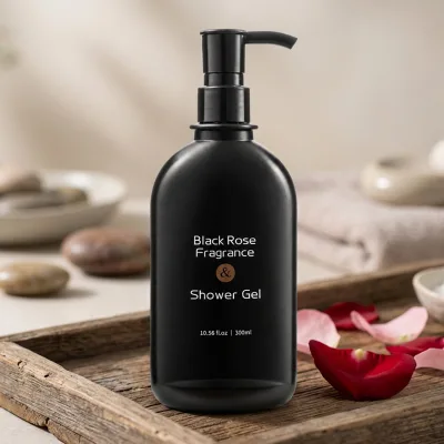 Matte Dark Large Capacity Black Rose Scent 300ml Hospitality Shower Gel in Pump Bottle for Guest Rooms