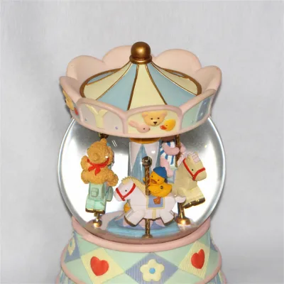 Adorable Little Yellow Duck Music Box Solid Resin Craft Carousel with Crystal Ball Birthday Gift for Kids