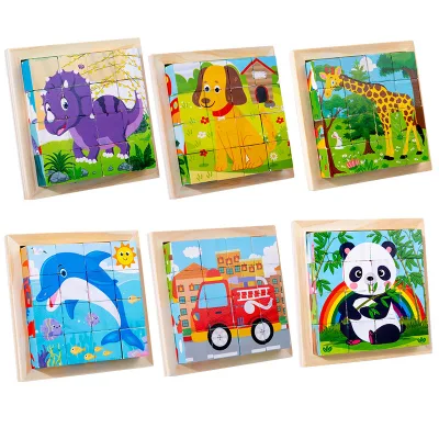 Wooden 6 Sides Cube Block 3D Jigsaw Puzzle Develop Logical Thinking Kids Early Educational Desktop Toy