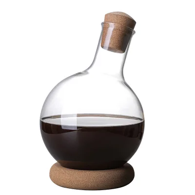 Creative Craft Glass Wine Decanter with Cork Stopper and Ring Base Premium Wine Carafe with Practical Accessories