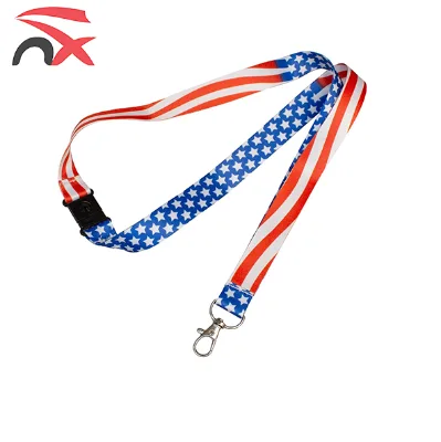 Hannuo Wholesale Price Custom Adjustable America Lanyard Neck Strap Palestine Keychain Clip Wrist Strap Lanyard for Promotion