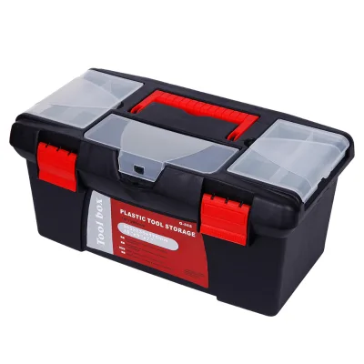 SINOART Black Portable Tool Box with Removable Tray Plastic Storage Case Art Tool Box